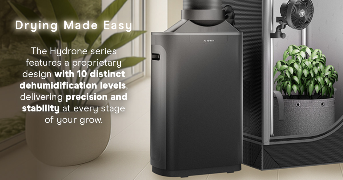 AcInfinityInc's tweet image. Introducing the Hydrone Dehumidifier Series 🍃💧
✅Hydrone 3: Ideal for grow tents up to 2x2, this compact unit makes minor dehumidification adjustments to raise VPD to a healthy 0.6–1.0 kPa. Perfect for seedlings, clones, or small-scale grows.
✅ Hydrone 5: Engineered for…