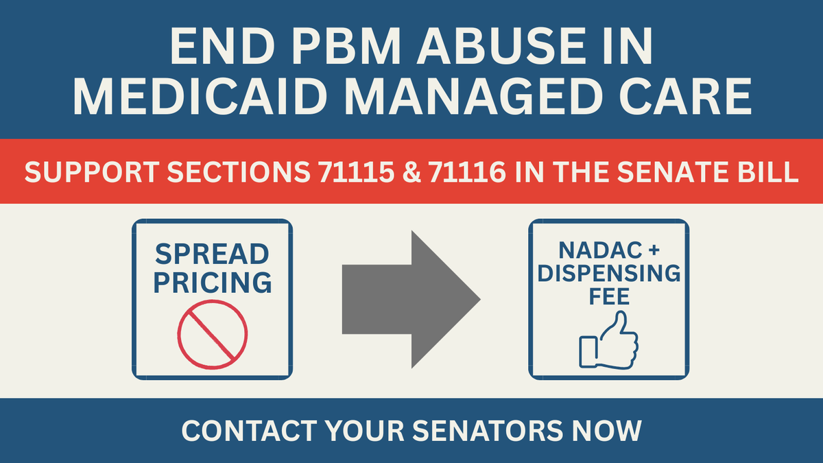 The Senate Finance Committee's draft still includes the spread pricing ban &amp; transparent Medicaid reimbursement NCPA <a href="/Commpharmacy/">NCPA</a> has fought hard for. Now we need to make sure it stays in. Let's keep the pressure on. Find your GOP Senators &amp; engage here: ncpa.org/legislative-ac…