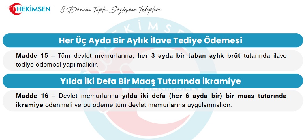 Kamu işçilerine  verilen ilave tediye ve maaş ikramiyesi, devlet memurlarına da verilmelidir.

📌 Aynı kamu bütçesinden maaş alan, aynı kurumlarda görev yapan memurlar bu haklardan mahrum bırakılıyor.

📢 Adil bir ücret politikası için:
🔹 Devlet memurlarına da yılda 2 defa