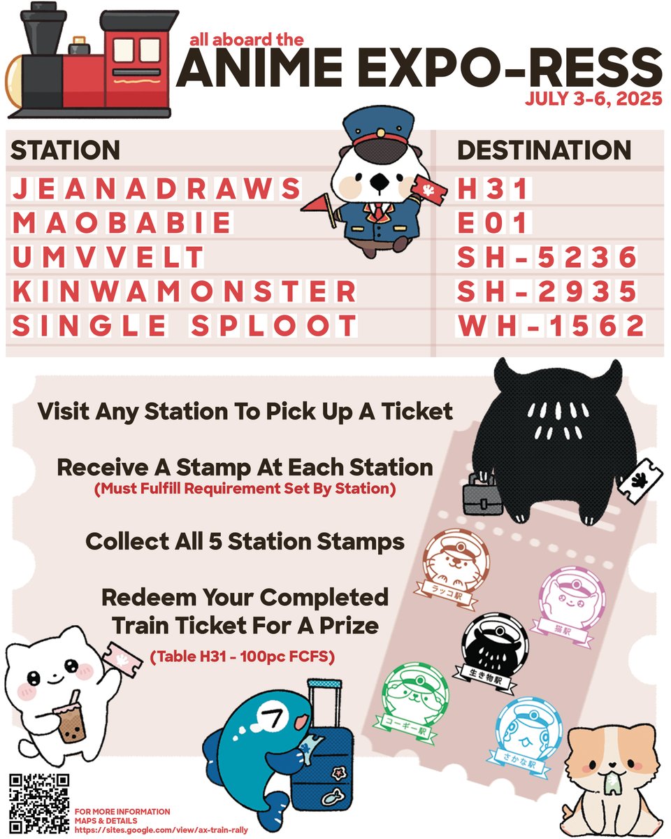 JeanaDraws's tweet image. Save this poster and visit our stamp rally site at sites.google.com/view/ax-train-… for map and more deets!