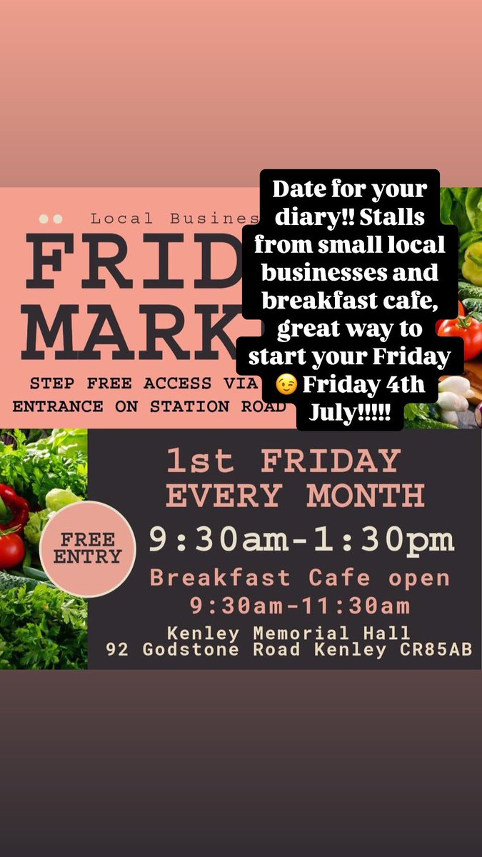 Date for your diary!! Stalls from small local businesses and breakfast cafe, great way to start your Friday 😉 Friday 4th July!!!!!