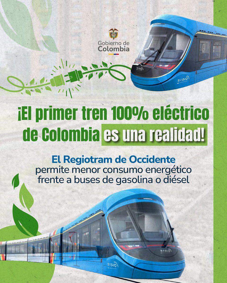 infopresidencia's tweet photo. Una de las banderas del Gobierno del Cambio y del Presidente @PetroGustavo es el uso de energías limpias para avanzar como país. Es por esto que el primer tren de cercanías de Colombia, será 100% eléctrico.

La obra ya es una realidad, y se prevé que en 2027, los habitantes de Bogotá y Cundinamarca ya hagan uso del RegioTram de Occidente.

Conectaremos a Bogotá con los municipios de Facatativá, Mosquera, Madrid y Funza, a través de 39,6 kilómetros y 17 estaciones.