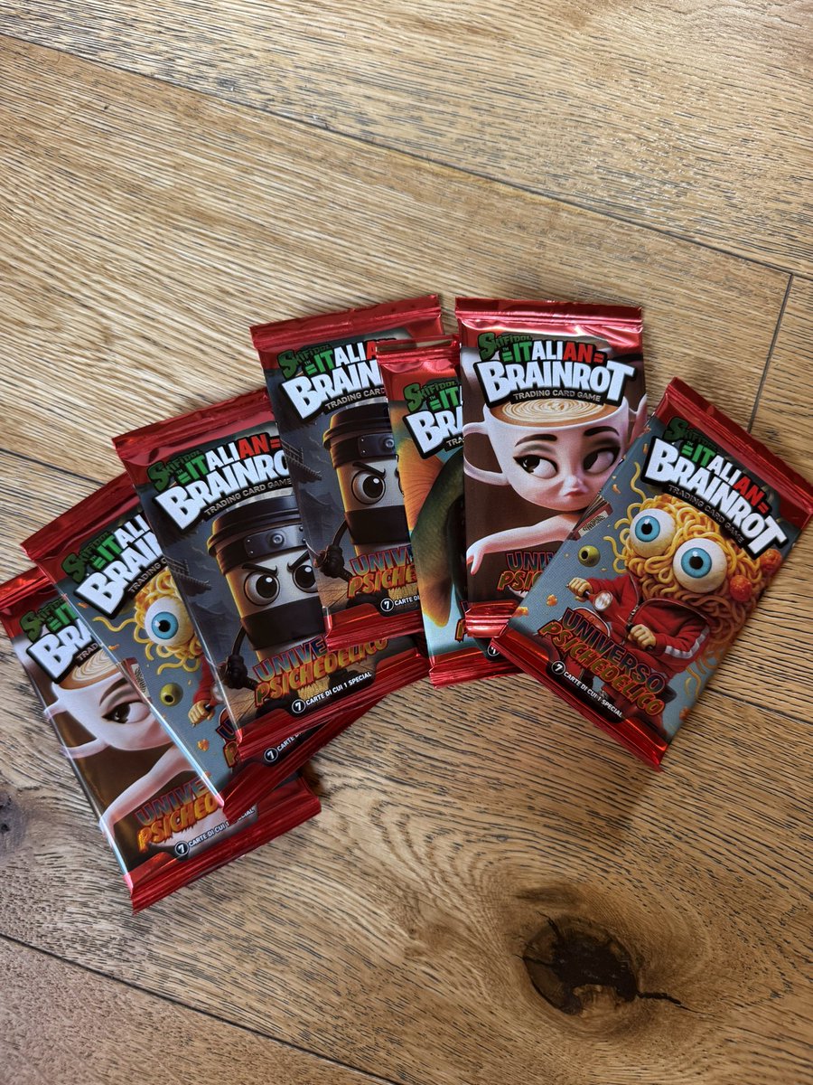 daumenxyz's tweet photo. While on holidays in Italy, I traveled to multiple stores until I finally was able to scoop a few #Italianrot packs 

The owners say these are sold out everywhere 

I opened 1 and will keep the rest unopened as these are edition 1 of something that will be taking over the world 

So much higher