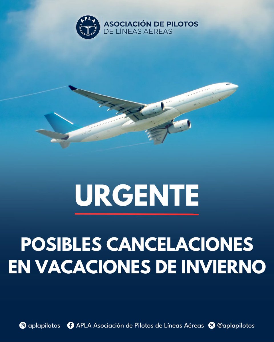 🚨 𝗨𝗥𝗚𝗘𝗡𝗧𝗘 🚨

𝗣𝗼𝘀𝗶𝗯𝗹𝗲𝘀 𝗰𝗮𝗻𝗰𝗲𝗹𝗮𝗰𝗶𝗼𝗻𝗲𝘀 𝗲𝗻 𝘃𝗮𝗰𝗮𝗰𝗶𝗼𝗻𝗲𝘀 𝗱𝗲 𝗶𝗻𝘃𝗶𝗲𝗿𝗻𝗼

A esta altura del mes de junio, las programaciones de vuelo de varias flotas y empresas aerocomerciales para el mes de julio aún no están disponibles. Este retraso