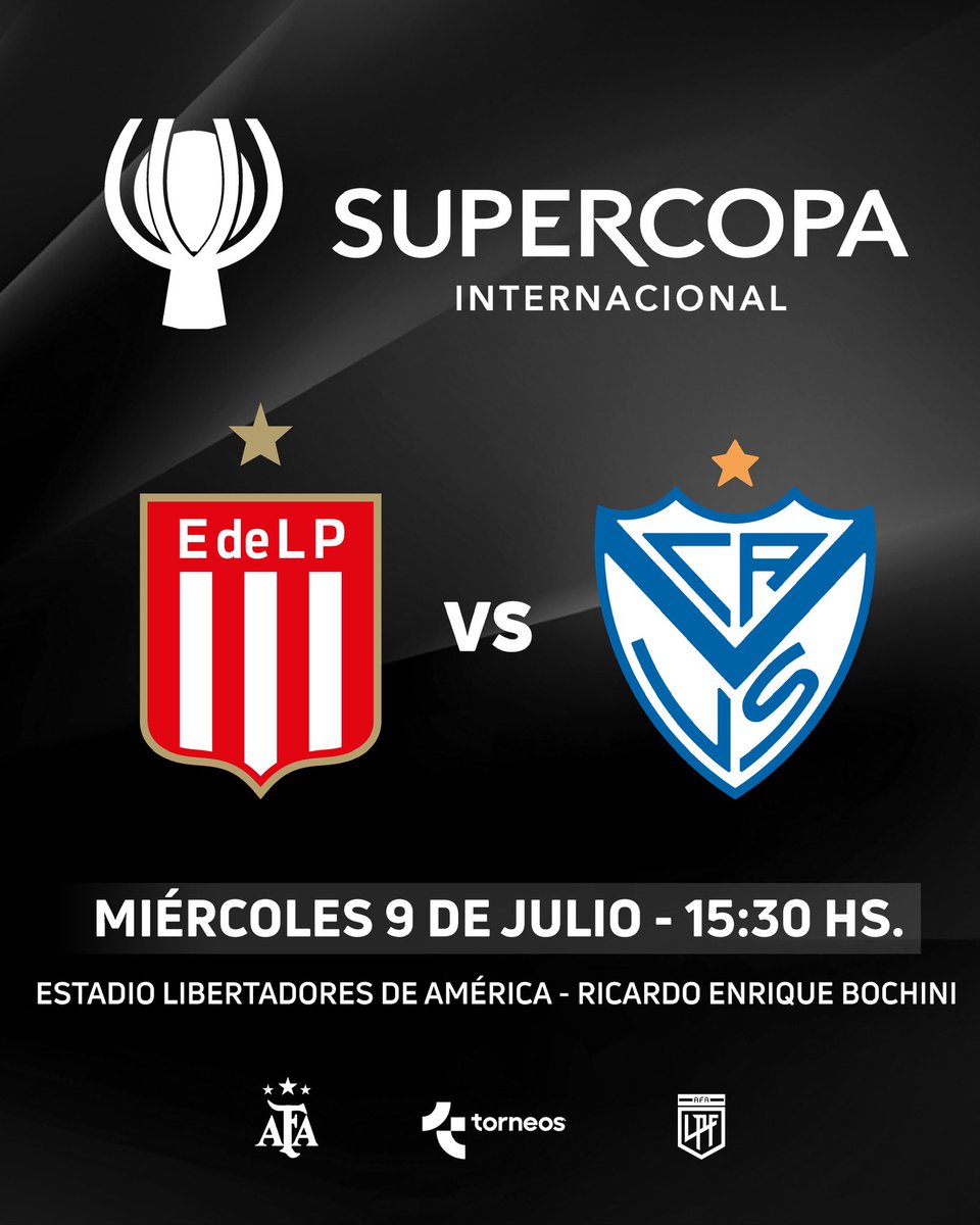 seguralautaro's tweet photo. La final de la Supercopa Internacional entre #EDLO y Vélez se reprogramó al miércoles 9 de julio (feriado): iba a jugarse el domingo 6, pero ese día no iban a poder jugar los refuerzos por reglamento (insólito). https://t.co/S5SNbupaDy