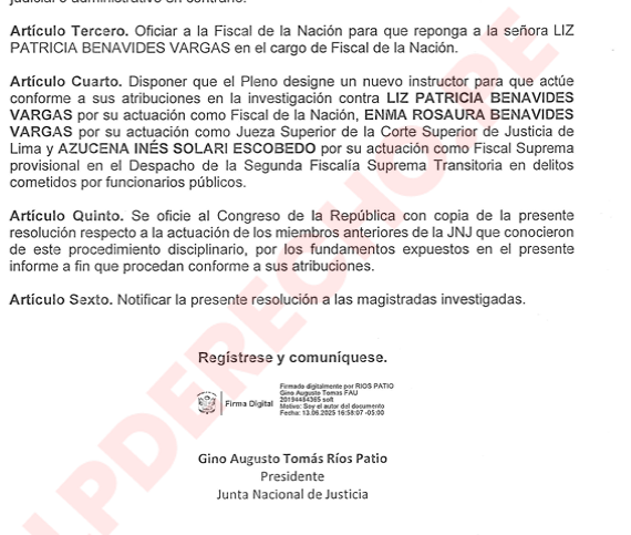 A propósito del tuit del Ministerio Público, aun no se explica cómo la resolución ordenó que Fiscal de la Nación, Delia Espinoza, reponga a Benavides. 
Cómo hacerlo si el único procedimiento para designar a fiscal de la nación es junta de fiscales supremos. 
Vacío ilógico en el
