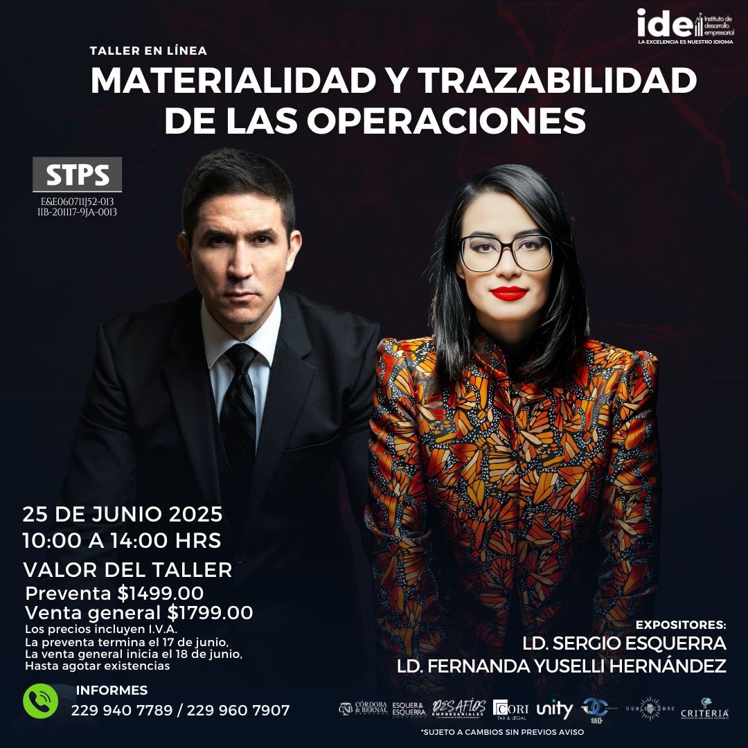 CONFERENCIA en línea.

"MATERIALIDAD Y TRAZABILIDAD DE OPERACIONES PARA SUS CORRECTOS EFECTOS FISCALES”.

🔹Cupo limitado🔹

Este miércoles 25 de junio.