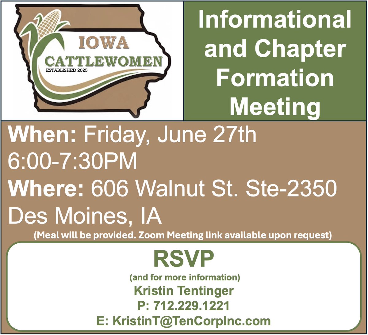 Join the Iowa Cattlewomen chapter for an informational meeting this Friday, 6-7:30PM!