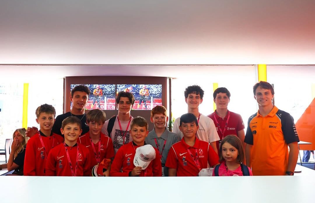 lando and oscar during the monaco gp weekend with kids from the princess charlene of monaco foundation! 🫶🏻
