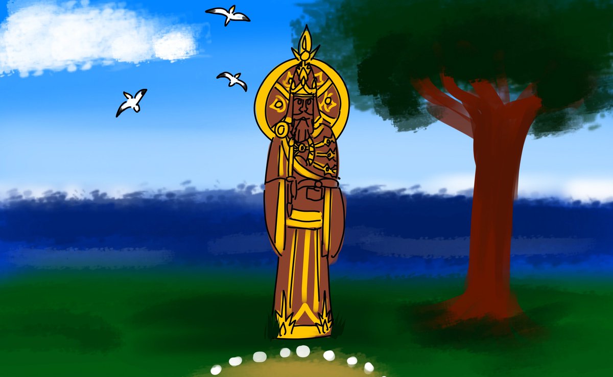 FiredogStu8's tweet photo. A shrine of #Perun along the sea, eastern #Buyan. In that nation, the king of the gods is venerated as the Lord of Justice.

Behind the shrine are three albatrosses. An auspicious sign.

#worldbuilding #WritingCommunity #artshare https://t.co/MlN93MFC5H