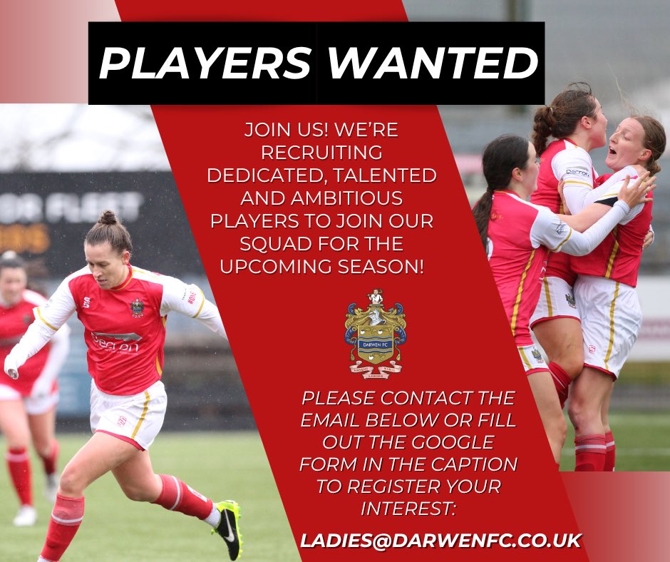 Darwen FC (@darwenfc) on Twitter photo βΆοΈ Ladies Team: Players Wanted
We are looking for players to join the Salmonesses ahead of the new season.
If you are interested please fill out and submit the Google Document on the following link:
docs.google.com/forms/u/0/d/e/β¦
#OneClub π¦πΉ <a href="/Salmonesses/">Darwen FC Ladies</a> βΆοΈ Ladies Team: Players Wanted
We are looking for players to join the Salmonesses ahead of the new season.
If you are interested please fill out and submit the Google Document on the following link:
docs.google.com/forms/u/0/d/e/β¦
#OneClub π¦πΉ <a href="/Salmonesses/">Darwen FC Ladies</a>