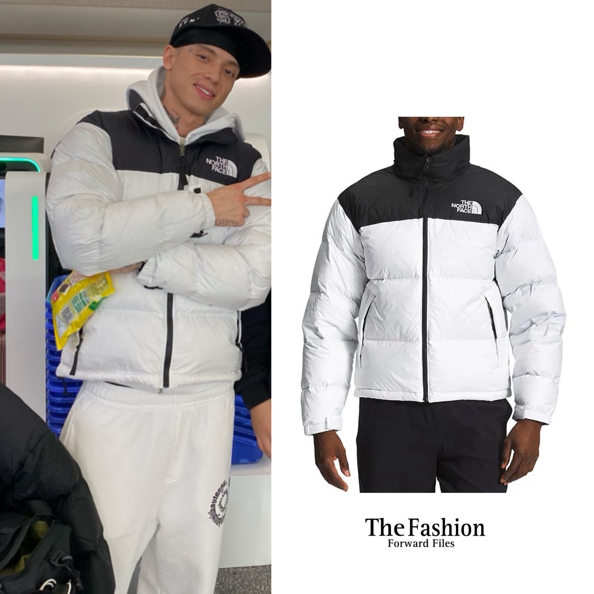 Central Cee wears a white The North Face retro 1996 jacket