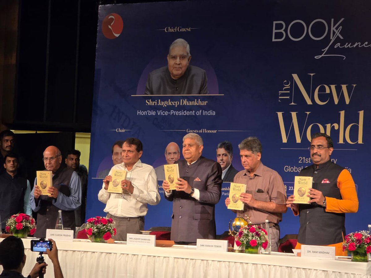 vipul_garg's tweet photo. Book Launch: "The New World"
Attended the @indfoundation launch of Shri @rammadhav_ ji's seminal Book "The New World".

Shri Ram Madhav ji is a thinker par excellence. His work in the RSS , @BJP4India and his current role leading indiafoundation makes him a particularly influential thinker of our generation.

This Book comes at an important time with three significant ongoing conflicts and world order in a state of flux. How will this new order takes shape? How will India influence the new order? How Bhartiya values and Dharma affect this order? Ram Madhav ji identifies key issues and offers suggestions. I am eager to explore his thoughts and ideas

I am in the process of completing Ram Madhav ji's last book on Indian Constitution and am eager to begin reading this one.

I have bought my copy of this book. Do buy yours and begin this journey.

Do share your thoughts on this book as you read.

@sureshpprabhu @VPIndia @ramindesai 

#indiafoundation #thenewworld #incredibleindia #dharma #bharat #worldorder