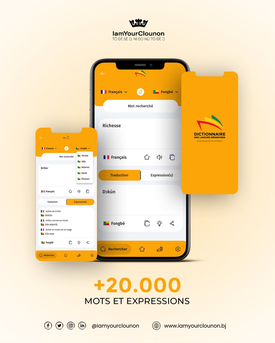 FabroniYoc's tweet photo. Vous êtes impatients ! 🤯
On commence à lever le voile. Voici un avant-goût de votre Dico. Une interface chaleureuse pour chercher vos mots.
+ 20.000 Mots et expressions à portée. 👌🏾Le Dico des Langues béninoises prend vie. 🇧🇯 
Lancement officiel, bientôt ! 🎉 
#IamYourClounon https://t.co/1GA1ZueUXl