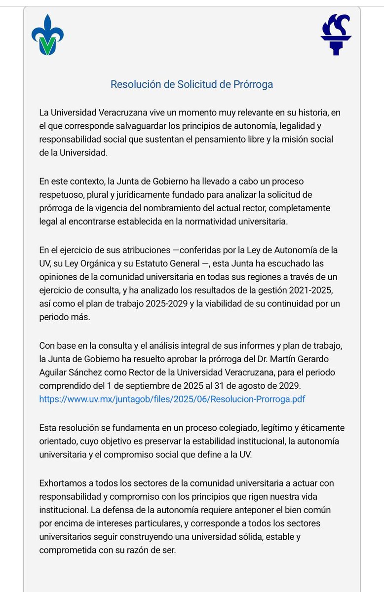 Muy importante. 
Comunicado de la Junta de Gobierno de la Universidad Veracruzana.