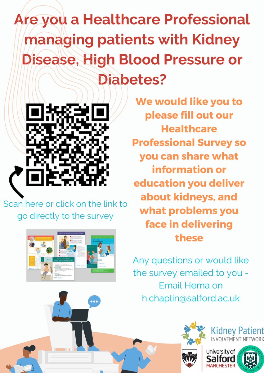 Do you manage people with kidney disease, high blood pressure or diabetes?

Researchers from the University of Salford invite HCPs to complete their survey about the information and education interventions they have delivered, and any problems faced 📝 ow.ly/VAjE50VVrhU
