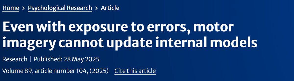 A little late to share - but new paper out now with more evidence that #motorimagery cannot update internal models!! <a href="/_RIOgroup_/">RIO group</a> <a href="/NIMBL_UBCO/">NIMBL</a> <a href="/DalLBRF/">LBRF</a> doi.org/10.1007/s00426…