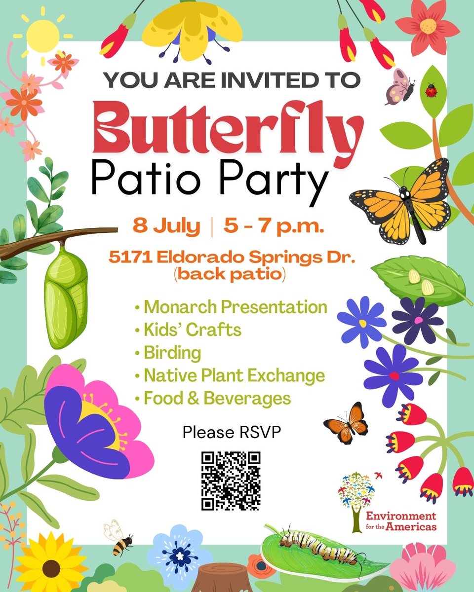 PATIO PARTY!!!
Celebrate with us on Tuesday, July 8th, at 5:00 PM at the EFTA Offices in Boulder for a Monarch Migration Celebration! Enjoy a butterfly presentation, meet our research team, and watch a surveying demo.