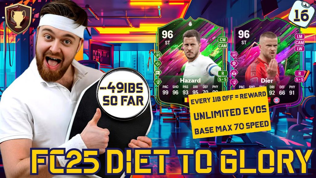 cabzz22's tweet photo. ⚠️ NEW VIDEO ⚠️

Check out the new episode of the Diet to Glory, my FC25 series where my real life weight loss impacts my FC25 team - https://t.co/EsC87TbZbP

#fc25 #fut #eafcpacks #futchamps #eafc #easportsfc25 #eafc25 #streamer #dieting #weightloss https://t.co/TnposJduUi