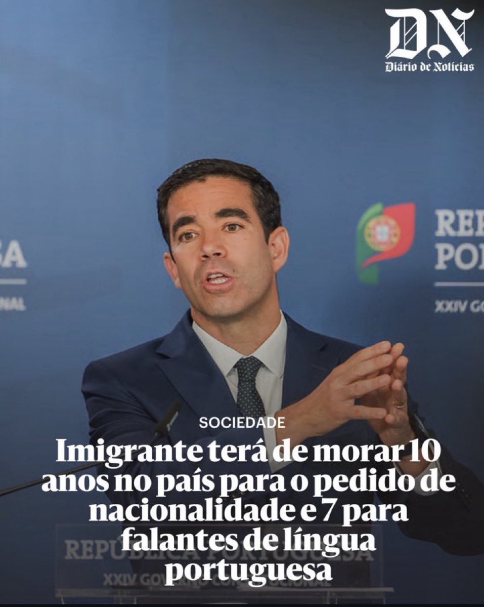 ✅ A AD propõe Alterações à Lei da Nacionalidade:

1️⃣ Aumento do tempo de residência legal para naturalização:

🔹7 anos para cidadãos da CPLP (Comunidade dos Países de Língua Portuguesa)

🔹10 anos para cidadãos de outros países

O prazo passa a contar a partir da obtenção do