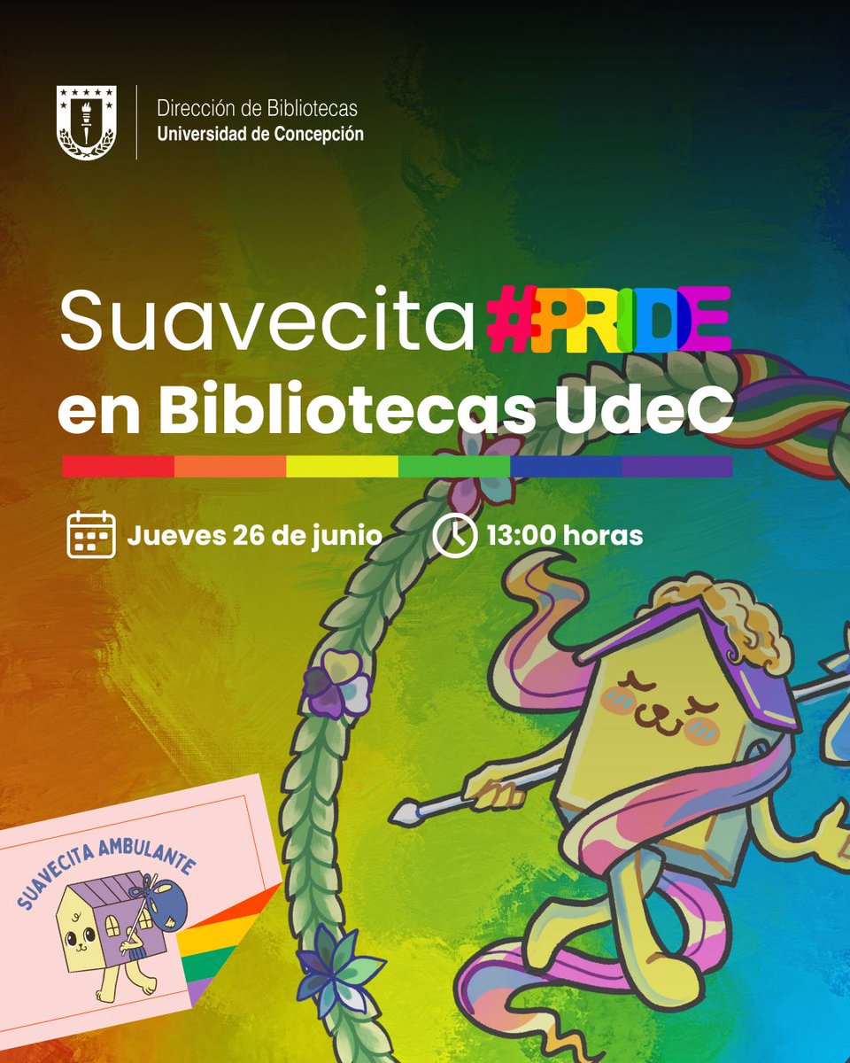 UdecBibliotecas's tweet image. #ComunidadUdeC. Vive una jornada de orgullo, arte y diversidad en #BibliotecasUdeC, con feria de PYMEs temáticas, show de Tango Queer y préstamo especial de la colección “Orgullo: Bibliotecas con Diversidad”.
🗓️Jueves 26.
⏰13:00 hrs.
📍Biblioteca Central.
¡Les esperamos!