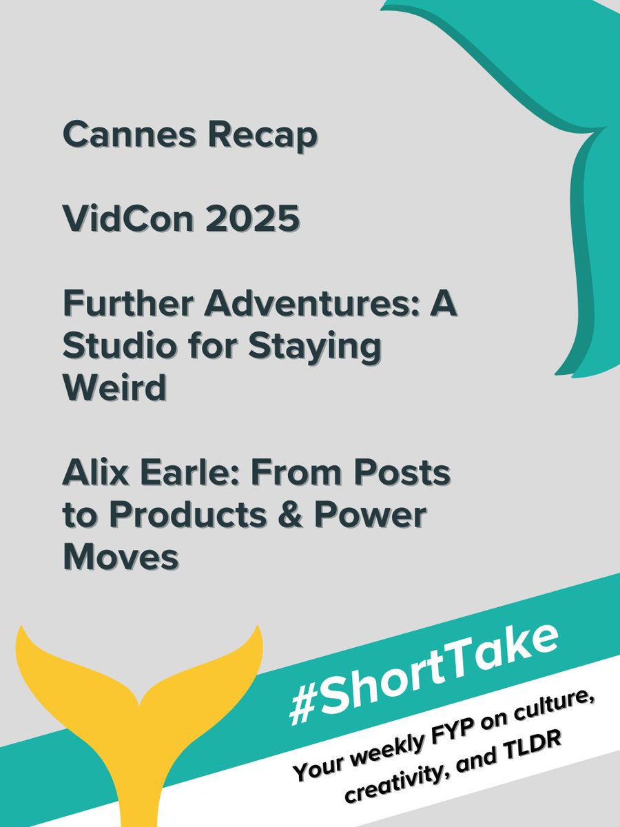 This week’s #shorttake is breaking down the rise of creators at Cannes, the strategy shift at VidCon, a new studio built for staying weird, and how Alix Earle is redefining what a creator career looks like.

Read the full breakdown: shortyawards.com/shorttake/shor…

#shortyawards