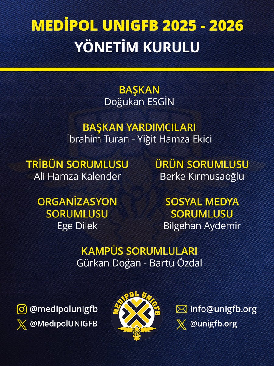 MedipolUNIGFB's tweet photo. YENİ DÖNEM YÖNETİM KURULUMUZ! 

Geçmiş dönemde görev almış olan arkadaşlarımıza teşekkür eder, yeni dönemde görev alacak olan arkadaşlara hayırlı uğurlu olmasını diler, başarılar dileriz. 

Kampüslerin Sahibi #UNIGFB https://t.co/NBwqjcrCAn