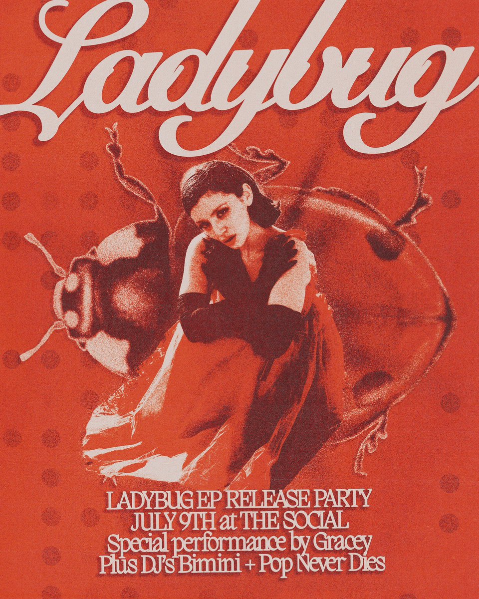 GRACEYmusic_'s tweet photo. SO EXCITED to announce i’m throwing a ladybug ep release party the night before she drops !!!! you’ll get to be the first to hear the ep live in full + very special dj sets from the BEST @biminibabes &amp; @popneverdies 🔐

https://t.co/kVkyyv0v32 https://t.co/LJFDbwviIk