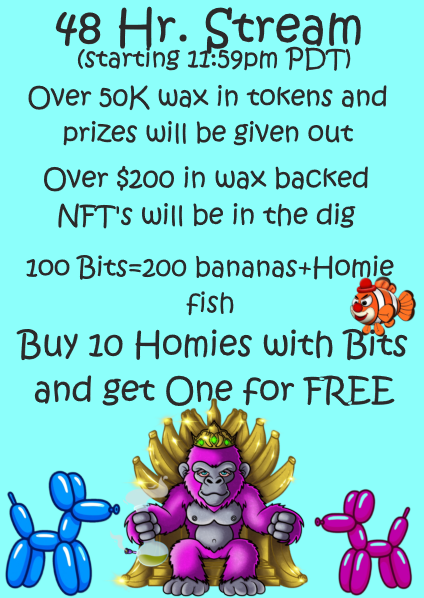 48 stream starting tonight. Comment with your wax wallet and repost for a chance at winning 1 of 10 plinko entries we are giving away. twitch.tv/lasvegasape
