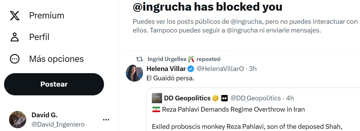 David G. (@david_ingeniero) on Twitter photo <a href="/Prolector6_/">Roberto</a> <a href="/erickramonh/">Ramón Hernández</a> <a href="/violetavr/">Violeta Vázquez-Rojas</a> <a href="/Dnicinthesky/">Chairita🍉</a> Interesante. A la tal Ingrid me tiene bloqueado sin que la topara ni le faltara al respeto ni nada 👇 <a href="/Prolector6_/">Roberto</a> <a href="/erickramonh/">Ramón Hernández</a> <a href="/violetavr/">Violeta Vázquez-Rojas</a> <a href="/Dnicinthesky/">Chairita🍉</a> Interesante. A la tal Ingrid me tiene bloqueado sin que la topara ni le faltara al respeto ni nada 👇