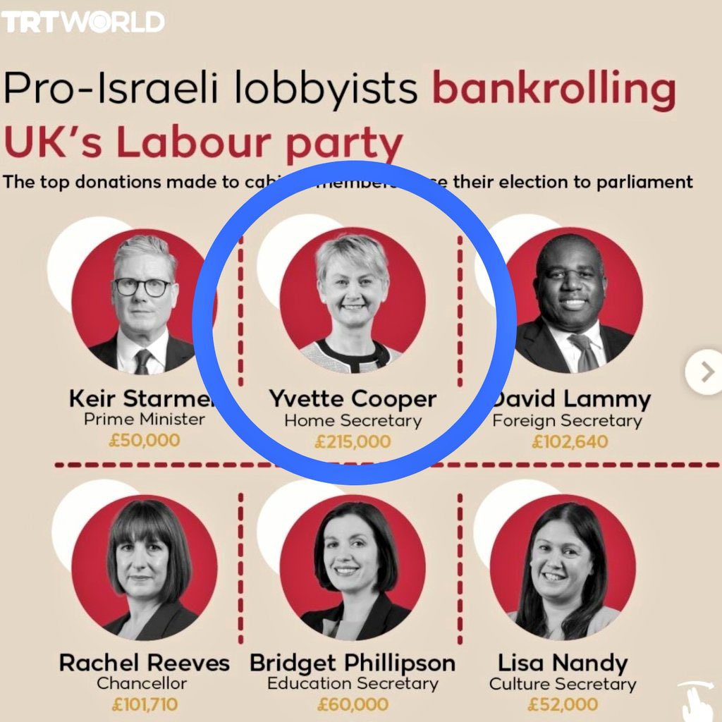 Iman (@honeybeebuzz123) on Twitter photo <a href="/YvetteCooperMP/">Yvette Cooper</a> received the biggest pay cheque from Israeli lobbyists. Are we really surprised she wants to ban <a href="/Pal_action/">Palestine Action</a>
The shekels called and she came running <a href="/YvetteCooperMP/">Yvette Cooper</a> received the biggest pay cheque from Israeli lobbyists. Are we really surprised she wants to ban <a href="/Pal_action/">Palestine Action</a>
The shekels called and she came running