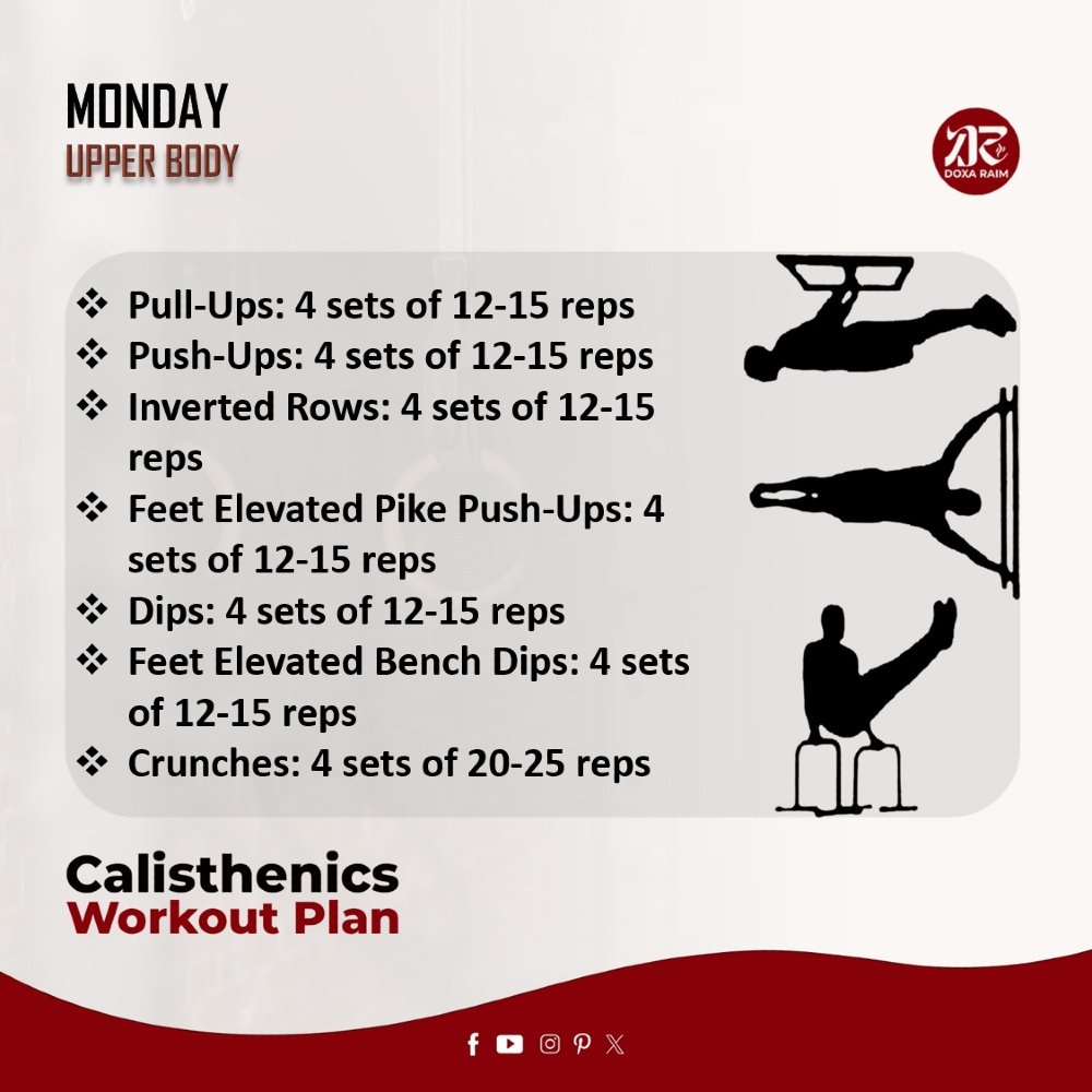 DOXARAIM's tweet image. CALISTHENICS WORKOUT PLAN | MONDAY | UPPER BODY | BUILDING STRENGTH, IMPROVE FLEXIBILITY

THE BODY IS A TEMPLE OF THE HOLY SPIRIT

#CALISTHENICSWORKOUT
#WEEKLYROUTINE
#BendArmStand
#MuscleUps
#StraddlePlanche
#HumanFlag
#FrontLever
#DOXARAIM
#PUTONCHRIST
#PUTONGLORY