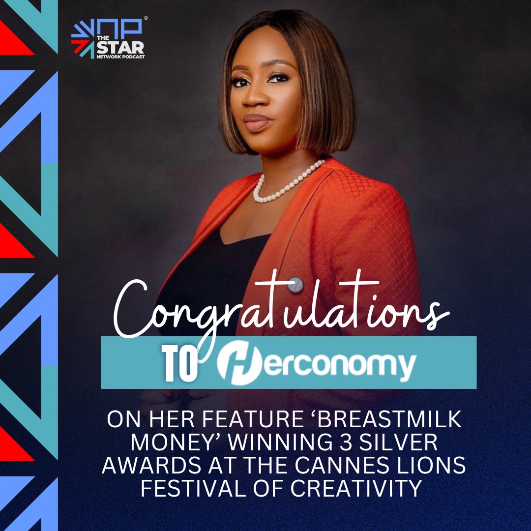 #TSNPSpotlight 🔦#TSNPFounders

Congratulations to <a href="/herconomy/">Herconomy</a> on making history as the first product/campaign from Nigeria and West Africa to receive 3 silver awards at the Cannes Lions Festival of Creativity

#Thestarnetworkpodcast #Businesspodcast #herconomy