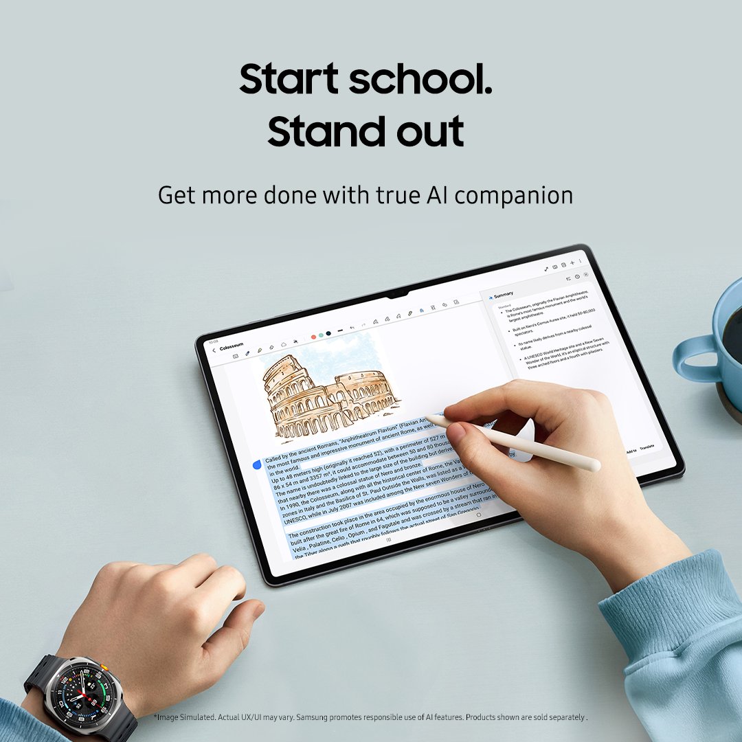 Being back at school just got better! Now master productivity and summarize notes in a jiffy with your perfect AI companion, the #GalaxyTabS10 Ultra. 
Own now: smsng.co/60114wfhv

#GalaxyAI #Samsung