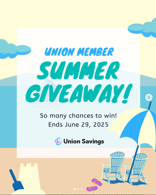 Union members can win dozens of prizes in the Union Savings Summer Giveaway!   Visit Union Savings for details - time is running out.
unionsavings.ca/en/summer_give…