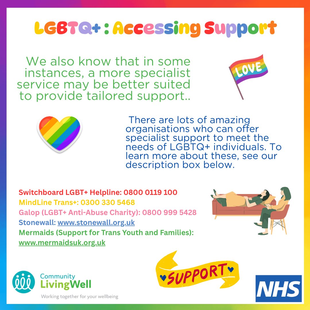 🌈 Pride is about community. At CLW Talking Therapies, we celebrate and highlight the amazing LGBTQ+ services and partners making a difference, offering vital support beyond talking therapies. Together, we’re stronger.

#LGBTQSupport #CommunityCare #StrongerTogether