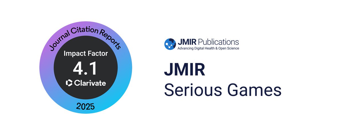 JMIR Serious Games reaches a JIF of 4.1 (Q1 in Health Care &amp; Public Health)

Explore gamification &amp; VR research 👉 hubs.la/Q03tb3z30 

#DigitalHealth #JCR2025