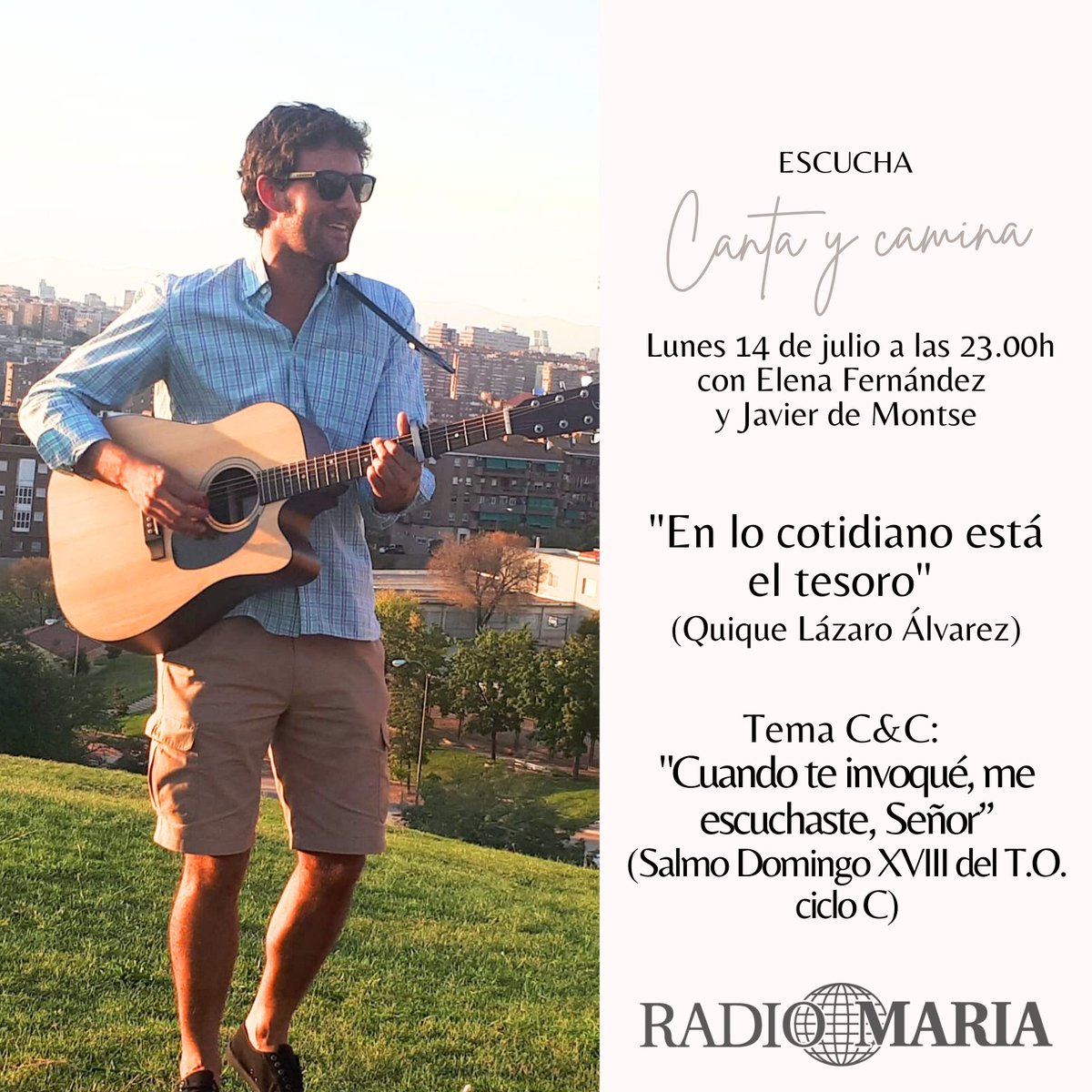 cantaycaminarm's tweet photo. ¡Hola, hola! Un pequeño recordatorio del programa de esta noche. Os esperamos en @RadioMariaSpain, con @poverellacm. Un abrazote y que Dios os bendiga+ #RadioMaría #salmo #salmodia #testimonio #Dios #música #music #alabanza https://t.co/oaUxqPG2ZY