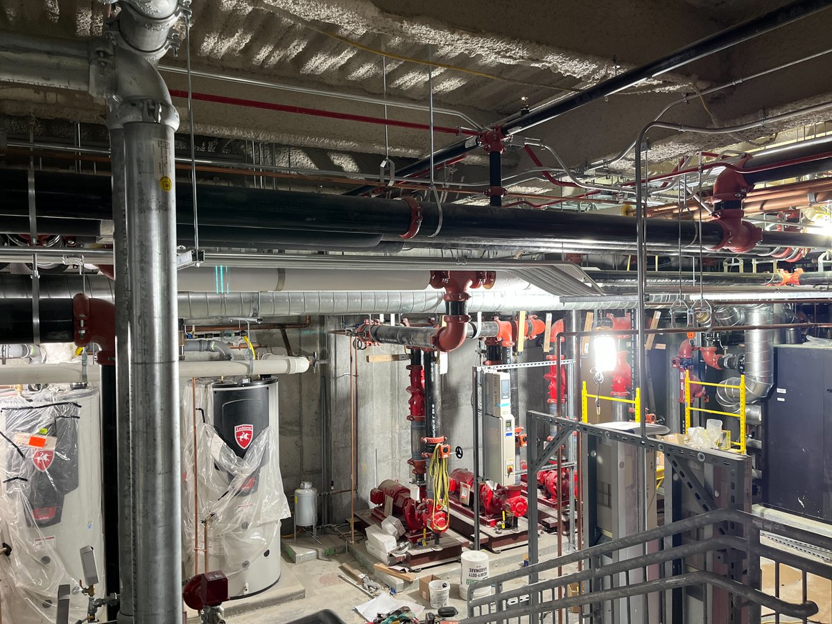 Coordination is key when working with different trades.  The mechanical room at Reading School Districts STEM Academy is a great example of this!! #commercialconstruction #worktogether #BIMCoordination