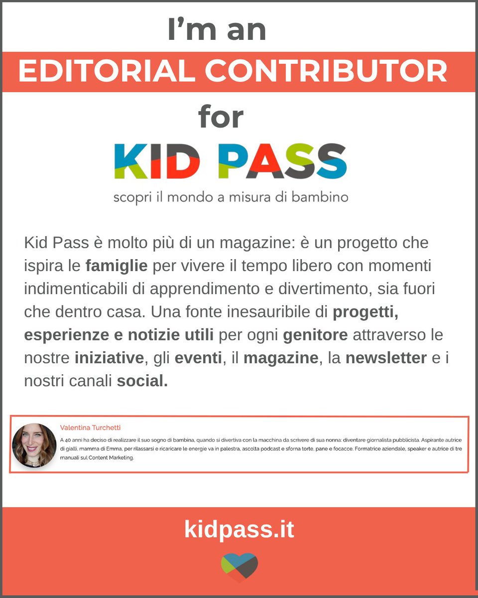 Orgogliosa di essere entrata nel team editoriale e digital di <a href="/kid_pass/">Kid Pass</a> 
<a href="/Marianna_Via/">Marianna Vianello</a>