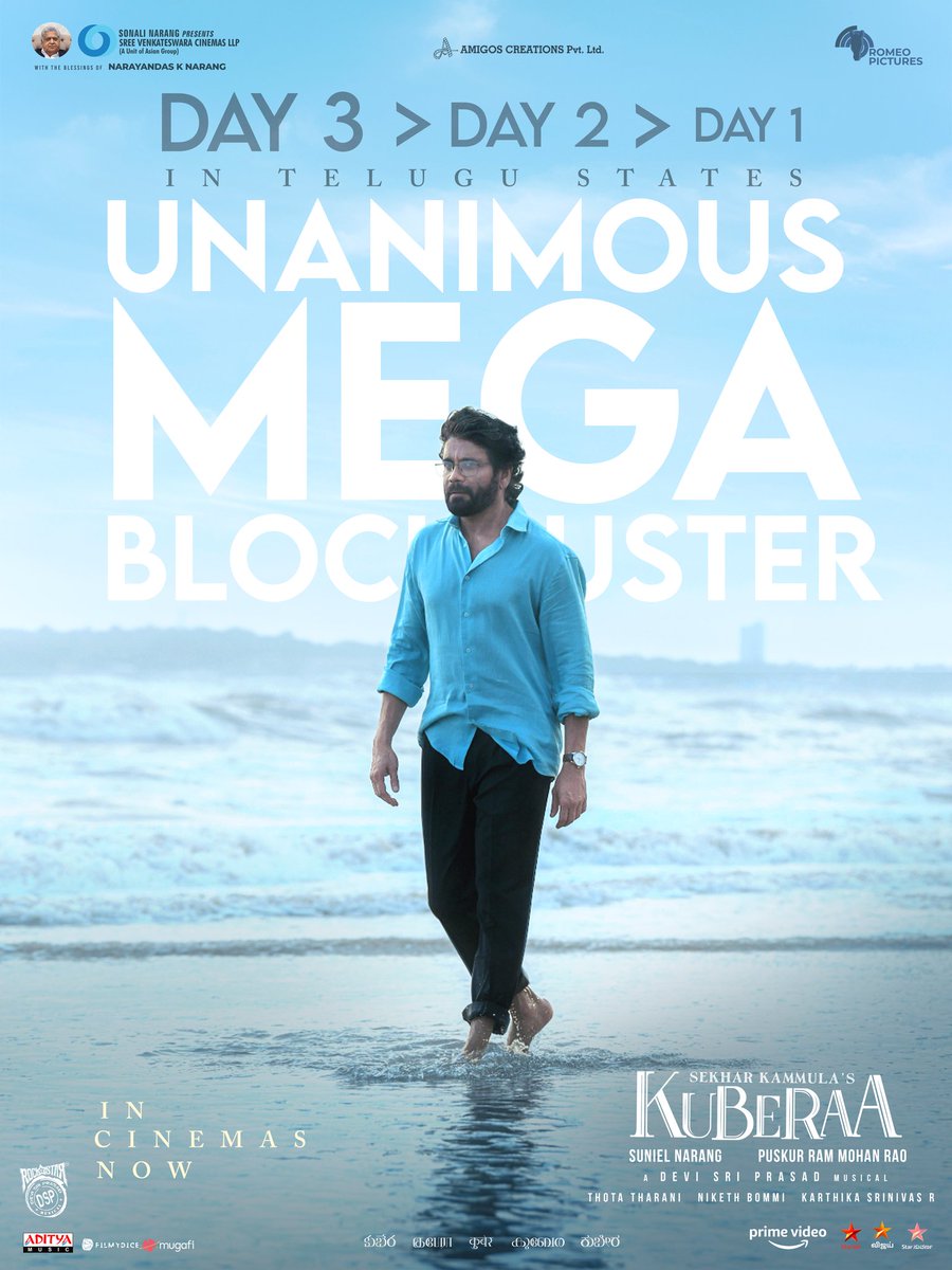 Day 3 &gt; Day 2 &gt; Day 1.

#Kuberaa is no wave. It’s a surge. 🌊🔥

Book your tickets now: linktr.ee/KuberaaTickets 

#Kuberaa
#BlockBusterKuberaa  
#SekharKammulasKuberaa #KuberaaInCinemasNow
