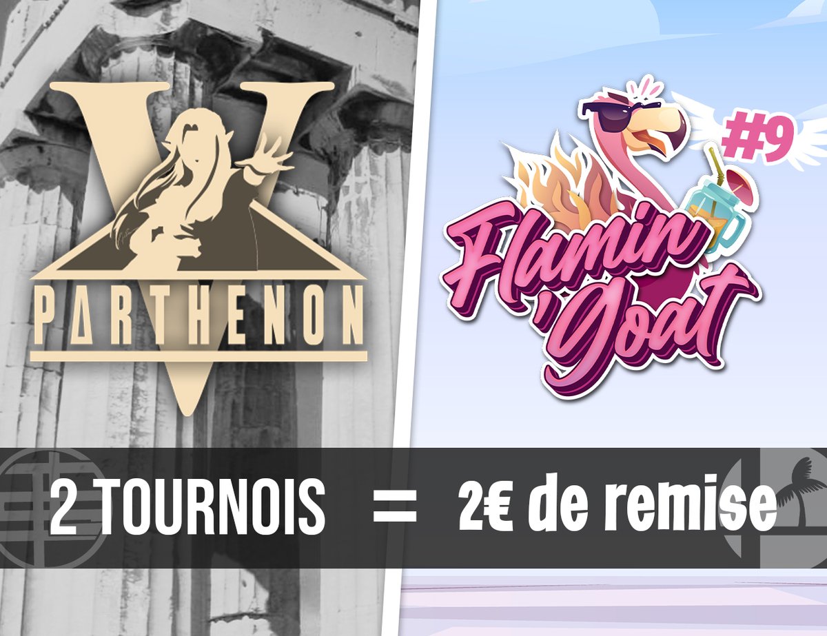 🏛️2 tournois = 2€ de remise 🦩

Inscrivez-vous au Parthénon 5 et au Flamin'Goat #9 pour profiter d'une remise de 2€ (lors du FG9)

<a href="/TLS_LastStock/">Toulouse Last Stock</a> 🤝@smashalez

Liens des tournois juste en dessous ⏬