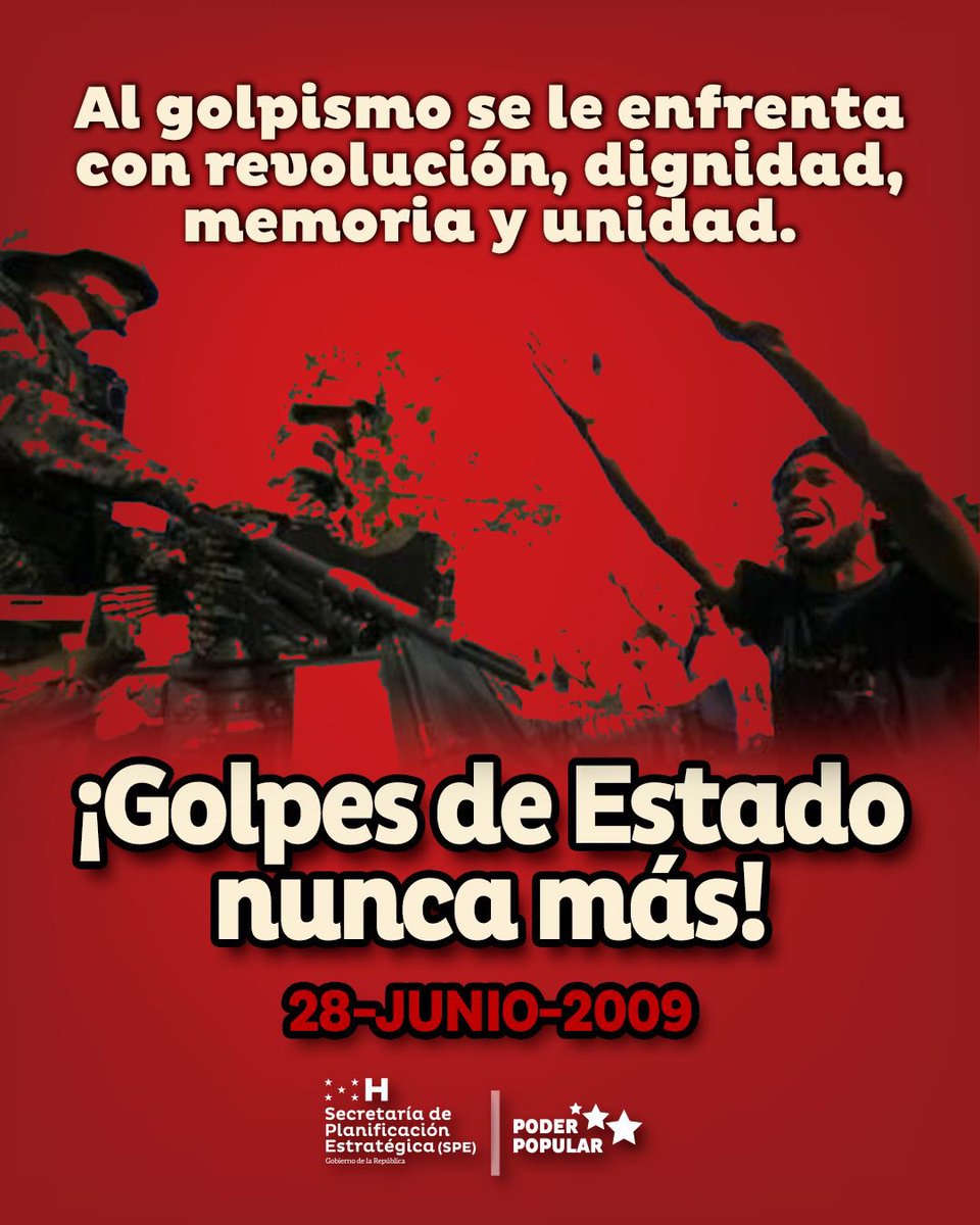 spe_hn's tweet photo. 🔴⚫️A 16 años del Golpe de Estado del 2009, hoy más que nunca sabemos que la  #revolución nace del pueblo, porque los pueblos despiertan, deciden y luchan. ✊🏻🫡

¡Golpes de Estado, nunca más!❌ 

#28J #16AñosEnResistencia #Memoria https://t.co/hwwr42lMnq