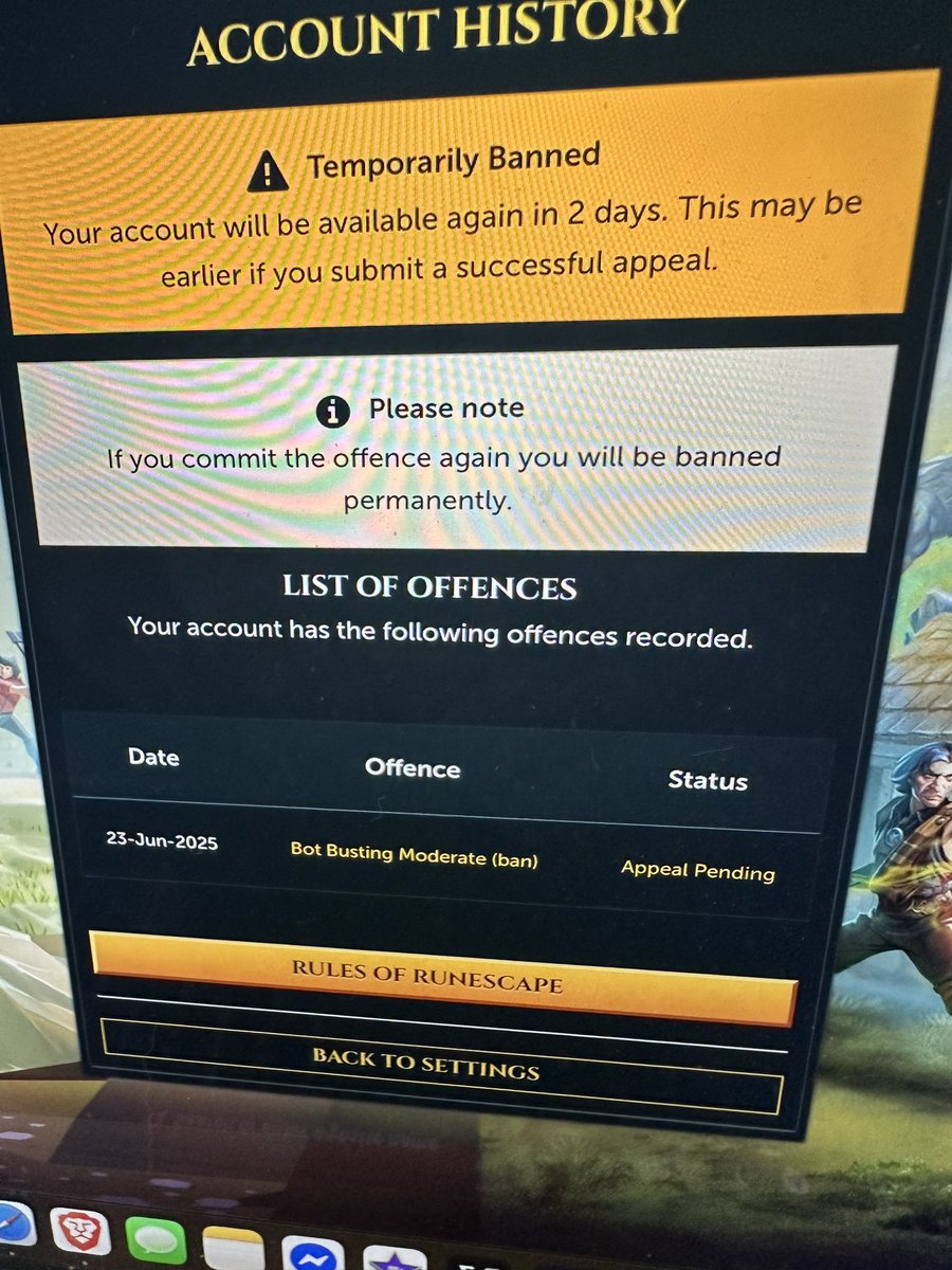 enrichmint's tweet photo. @JagexAsh @jagexsupport @OldSchoolRS I consistently play three account at once. I start a new skiller/10hp pure, get 43 prayer, and 60 crafting while playing on runelite. I notice my account gets logged out, and then I can’t log in, because it was banned for macroing. https://t.co/fZ9Y8tAO0L