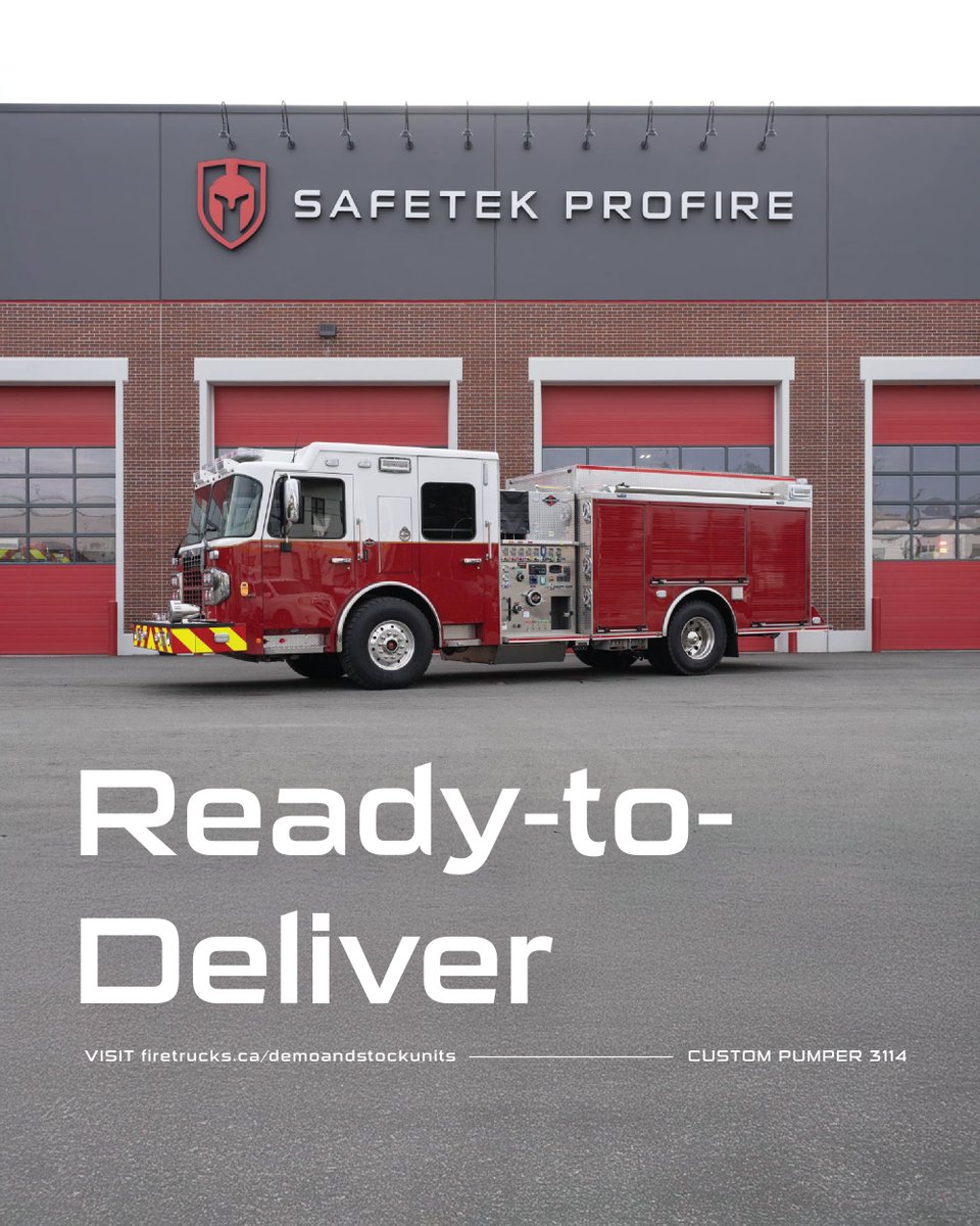 Safetek Profire (@safetekprofire) on Twitter photo Built to Perform. Ready-to-Deliver Now.
This Custom Pumper is available for immediate delivery with no waiting or delays. It's strong, reliable, and ready to help protect your community
📩 Email our team at sales@firetrucks.ca to learn more. Built to Perform. Ready-to-Deliver Now.
This Custom Pumper is available for immediate delivery with no waiting or delays. It's strong, reliable, and ready to help protect your community
📩 Email our team at sales@firetrucks.ca to learn more.