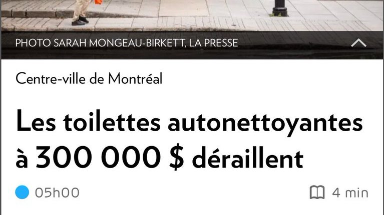 La ville de Montréal devra rembourser des dizaines d'anoplasties suite au déraillement de ses toilettes autonettoyantes à 300 000$.