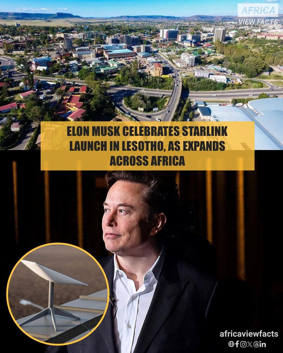 Elon Musk is celebrates as Starlink officially launches in Lesotho 🇱🇸, expanding its reach across Africa.

Starlink promises high-speed, low-latency internet access in even the most remote locations.