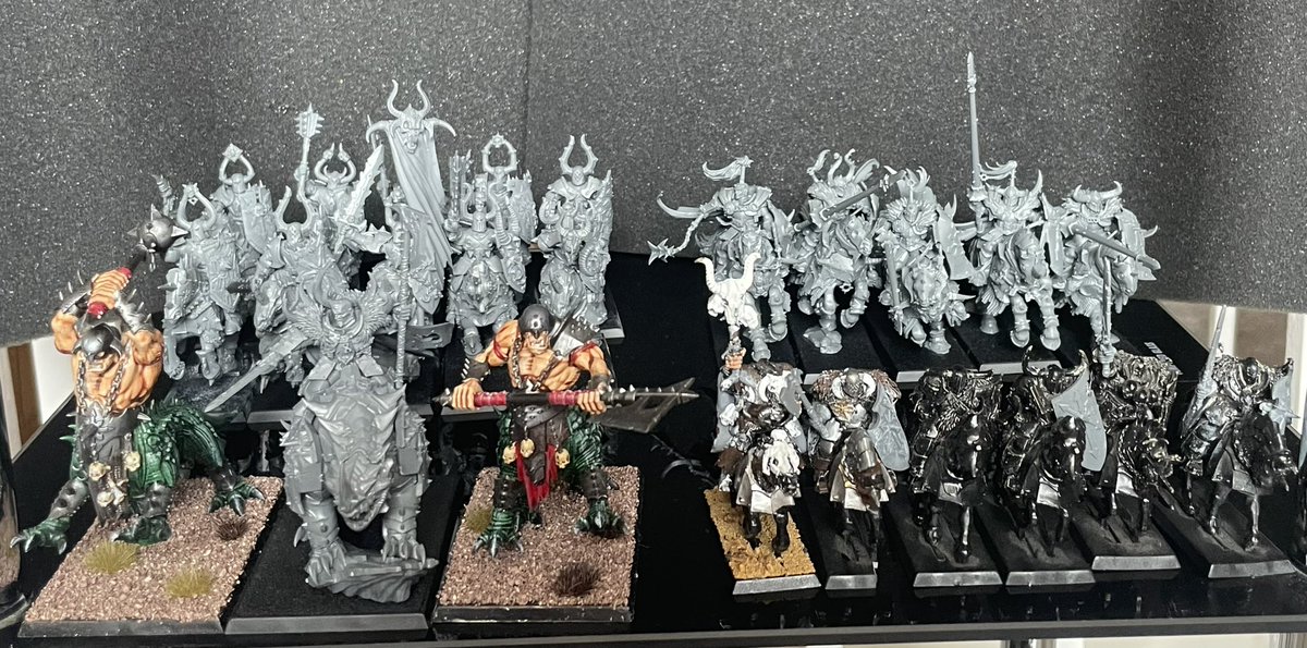 Cob_Wargaming's tweet photo. Yesterday we tried #Warhammer #TheOldWorld with 3 players in a no holds barred free for all. 1250 points of #HighElfRealms , #WoodElves and #WarriorsOfChaos did battle.
These were our forces posing for a pic
#WarhammerCommunity #TOW #WarHamFam #Nerdlings https://t.co/ogIo7ogfEB