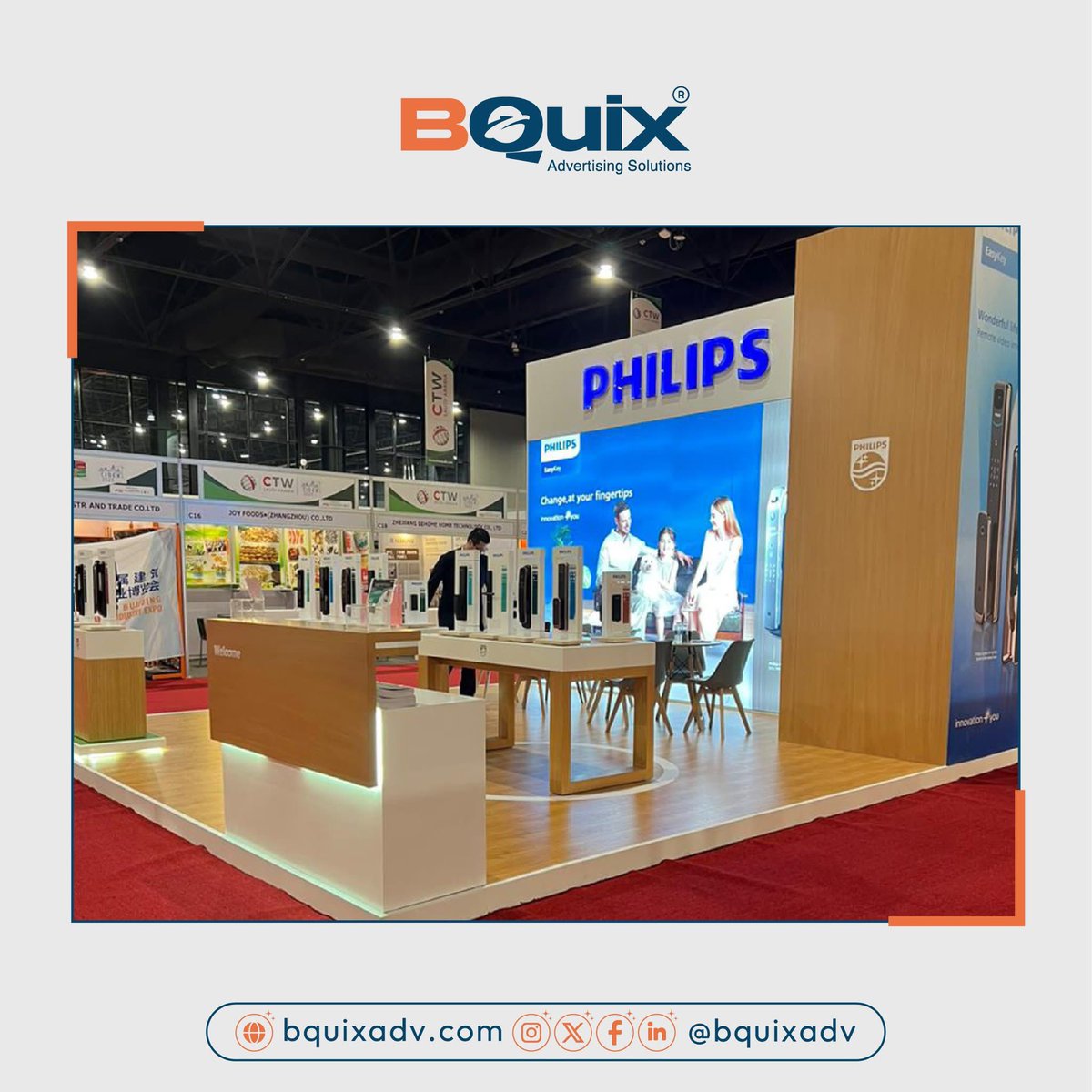 bquixadv's tweet photo. في عالم المعارض جناحك أو الـ Booth الخاص بك هو أول وأقوى رسالة عن علامتك!💥

نفّذنا في BQuix مشروع لـ Philips بتصميم متكامل يعكس هوية العلامة التجارية باحترافية وجودة عالية 👌

📸 مشروع نفتخر فيه.. وندعوك لأن تكون مشروعنا القادم!

🎯 تواصل معنا و استفد من عرض خاص لفترة محدودة! https://t.co/NX2uvDmVDA