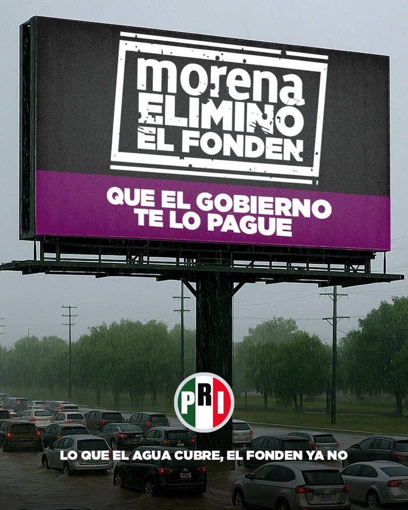 La eliminación del FONDEN dejó a México vulnerable ante desastres. Hoy no hay coordinación, ni respuesta oportuna. #PRIPropone que el Gobierno Federal cubra el 100% de los daños y transparente el destino de más de 33 mil millones de pesos. <a href="/PRI_Nacional/">PRI</a>